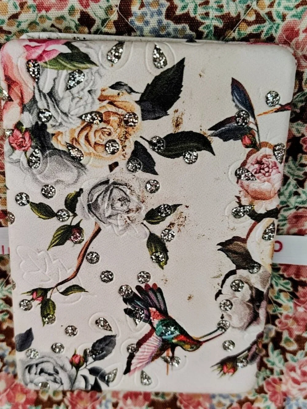 New Metal Case Hinged Pocket Mirror, Floral, Hummingbirds